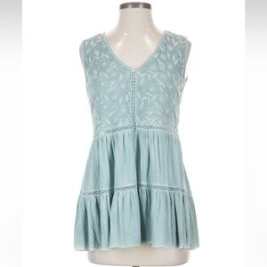 New: POL Boho Embroidered Floral Lace Flowing Tiered Sleeveless Blouse• Small